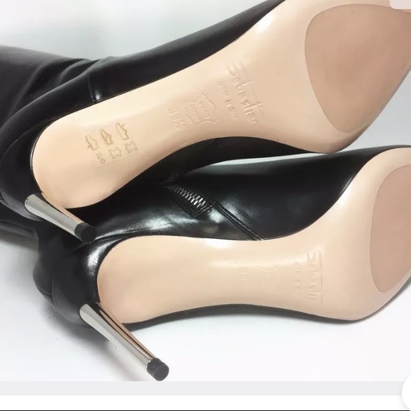 New Sebastian Milano Black Leather Boots 9 1/2 M - Picture 6 of 7